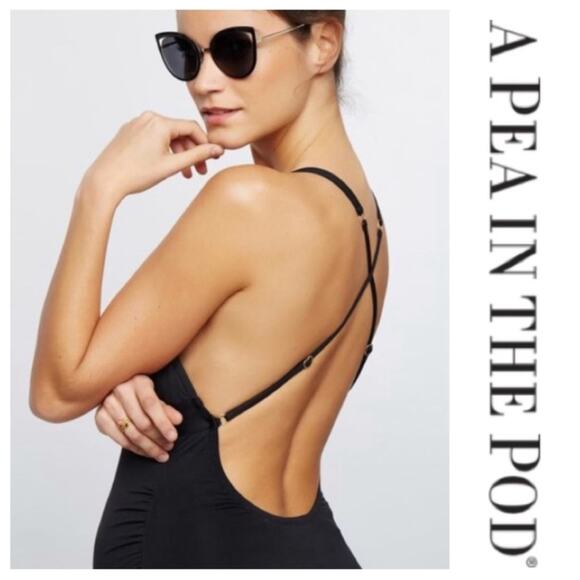 A Pea in the Pod Criss Cross One Piece Maternity Swimsuit in Black - Picture 2 of 7